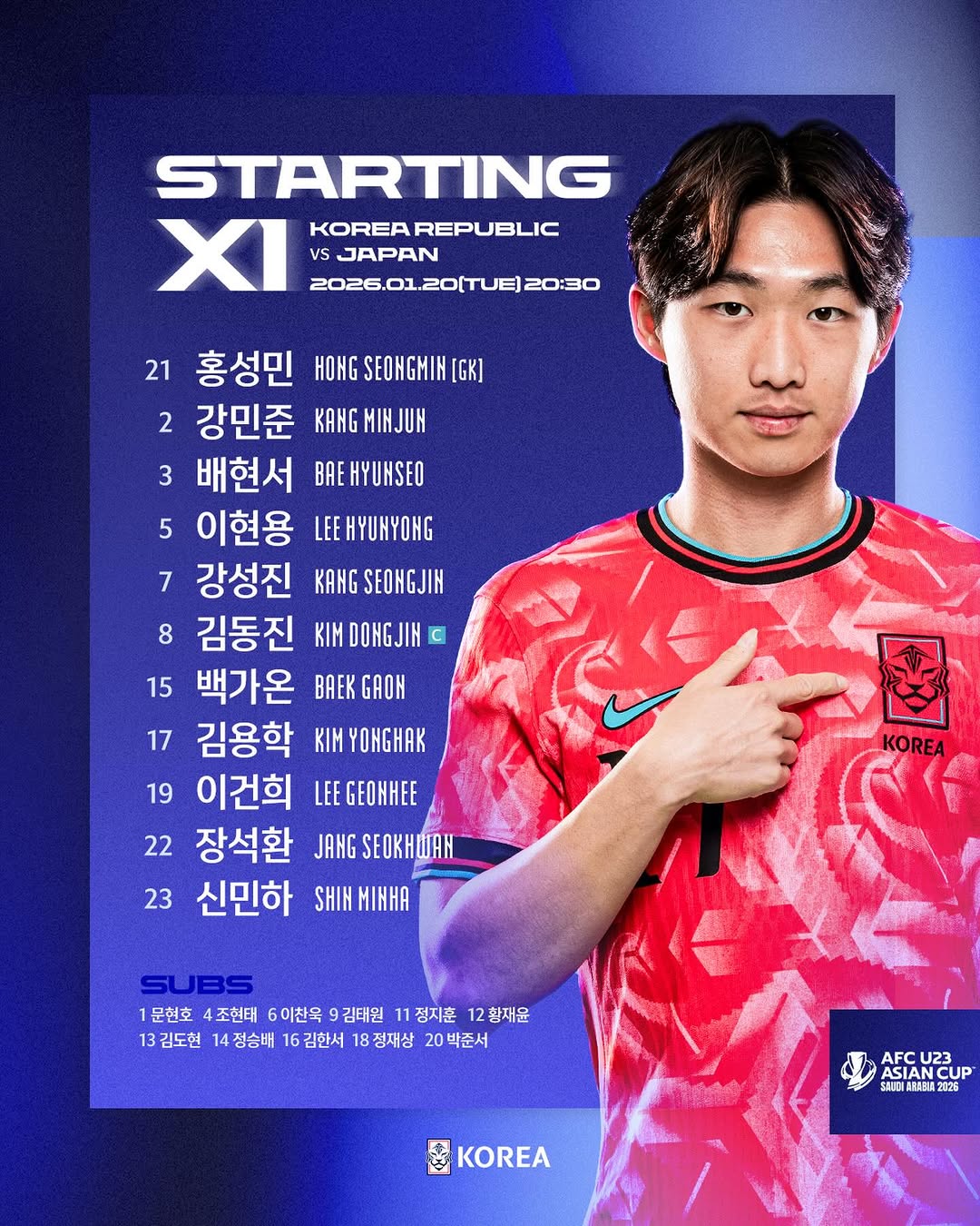 U-23 대표팀 일본전 베스트11 이미지